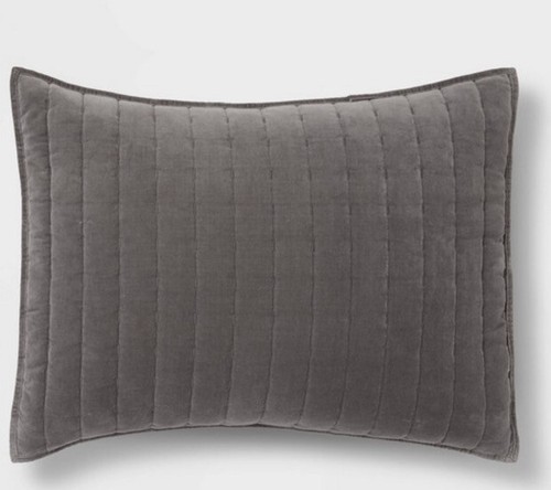Threshold Channel Stitch Standard Charcoal Gray Velvet Sham Nwot - Picture 2 of 3