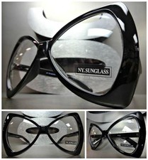 OVERSIZE EXAGGERATED HUGE Clear Lens EYE GLASSES Black Bow Shaped Fashion Frame
