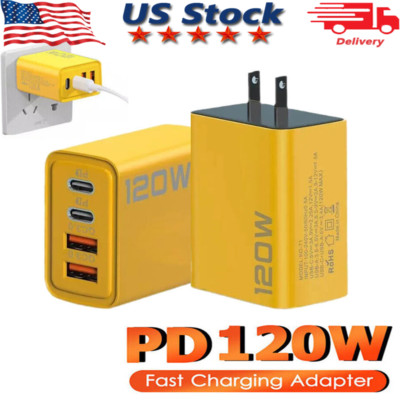 120W 4-Port USB C Fast Wall Charger Block All Cell Phone 16 15 13 11 X iPad lot