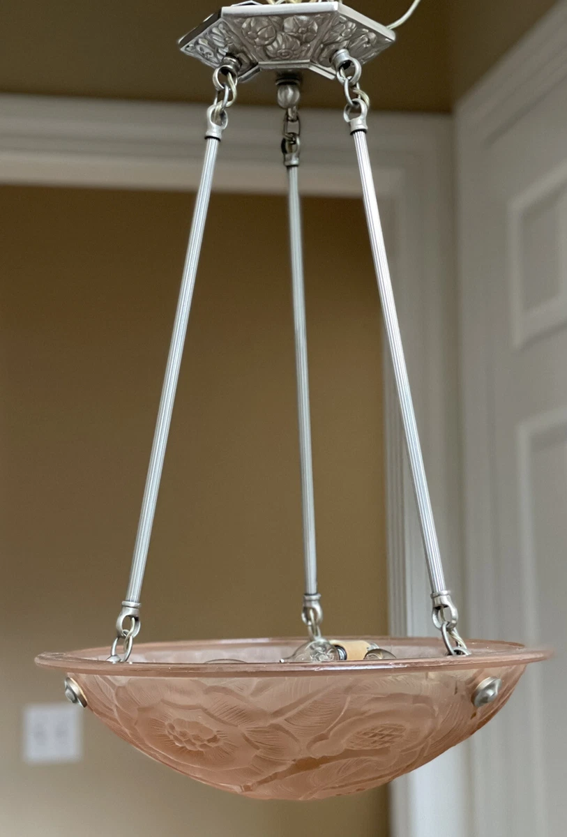 Antique Vintage Art Deco Chandelier Pendant Ceiling Light Pink