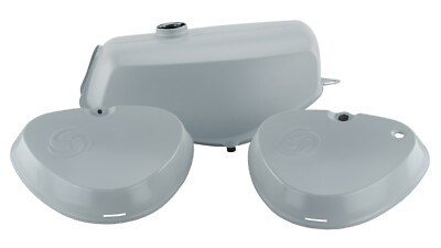 SET: Tank+Export Seitendeckel grundiert, mit Wirbel, p.f. Simson* S50, S51, S70 