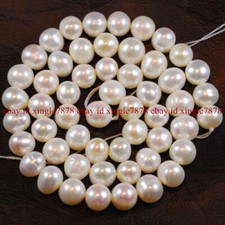 Genuine 8-9mm Natural White Freshwater Cultured Pearl Loose Beads 14"