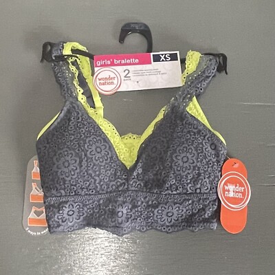 Lace Convertible Bralette 2 Pk Gray/ Lime Colors Size XS Girls