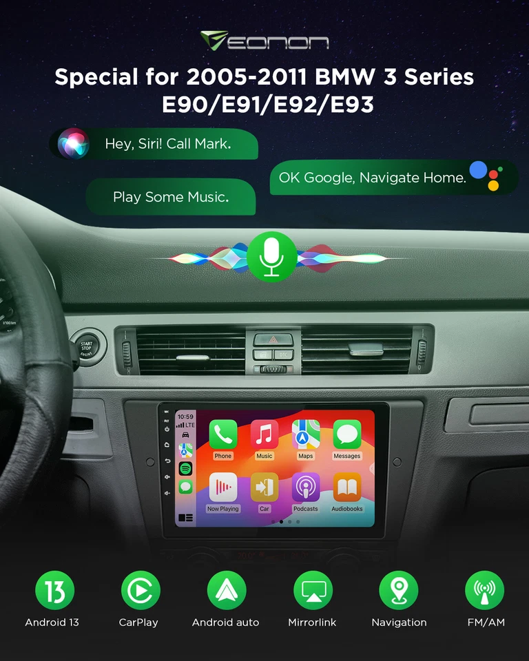 9" Android 13 Head Unit Car Stereo Navi GPS CANBus Radio for BMW E90 E91 E92 E93 - Image 2 of 4