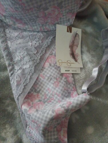 *Jessica Simpson* Bra, Sz 42D, Purple & White Checker, Pink Flowers, Lace Accent - Picture 3 of 5