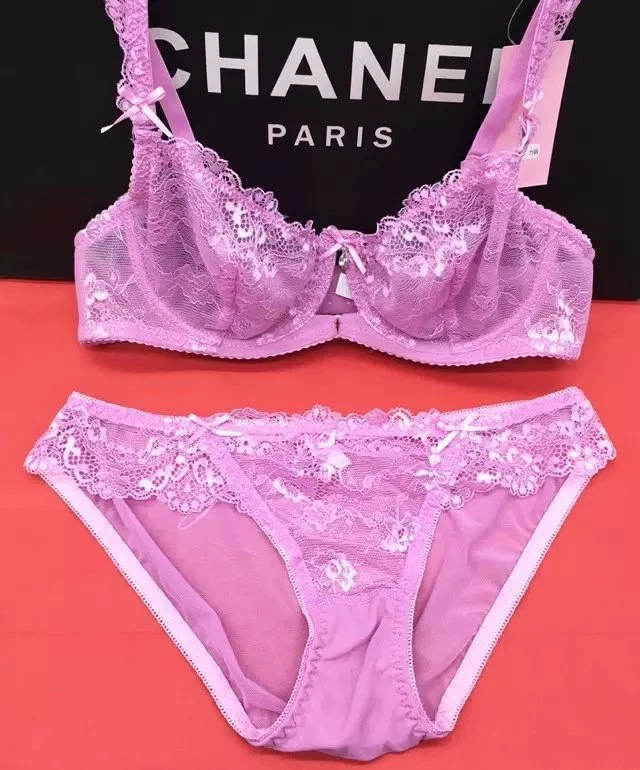 Women Bra and Panties Transparent Lace Lingerie Bras Set Black White Blue Purple - Image 3 of 4