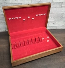 VTG Wooden Anti Tarnish Red Velvet Flatware Silverware Storage Chest Box W Clips