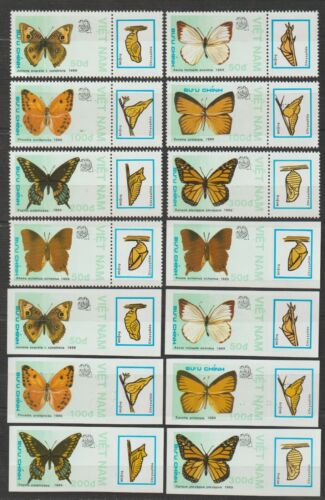 1989 Vietnam Stamp Butterflies India '89 Sc #1924-1930 Imperf + Perforated MNH   - Picture 1 of 1