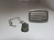 NEW OFFICIAL HALO INFINITE DOG TAG + HALO 3 SWORDS IN A SHIELD METAL BELT BUCKLE