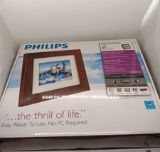 Digital Photo frame 8" Philips Home Essentials w/ Remote Brown Wood LED Panel