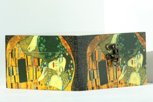 Wood handmade hinged medium storage/trinket box Gustav Klimt design Compartments - Picture 3 of 7