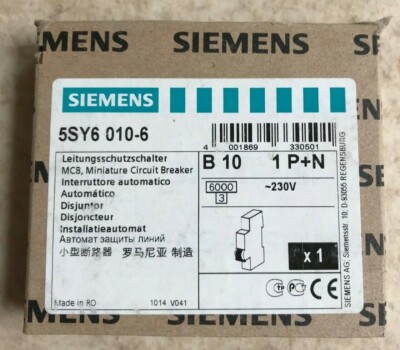 Siemens Sentron 5SY6 MCB Mini Leistungsschalter, 1 + N, 10 A, 6 kA, Kurve B