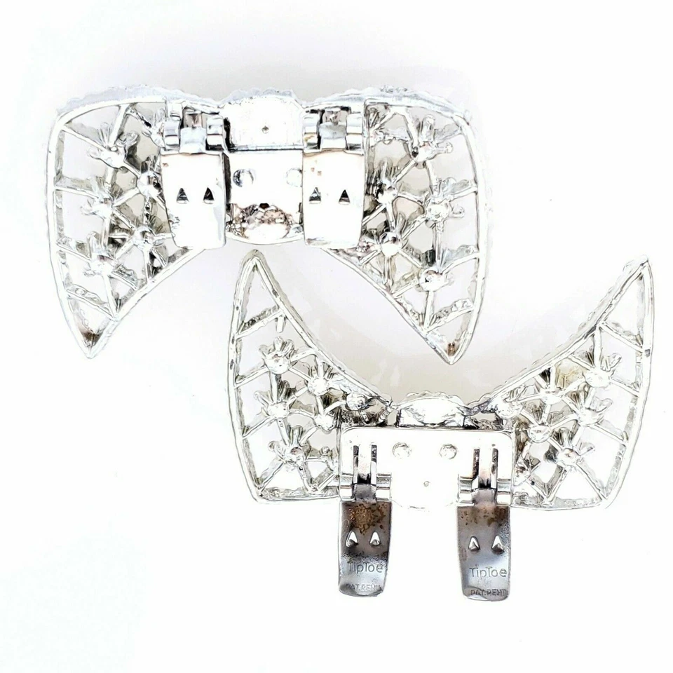 Par de clips para zapatos vintage como nuevos punta punta punta tono plata placa de rodio pesado estrás Foto 3 de 4