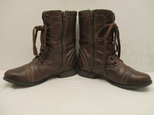 STEVE MADDEN Troopa Brown Leather Zip Combat Fashion High Ankle Boots Size 5.5 - Picture 4 of 11
