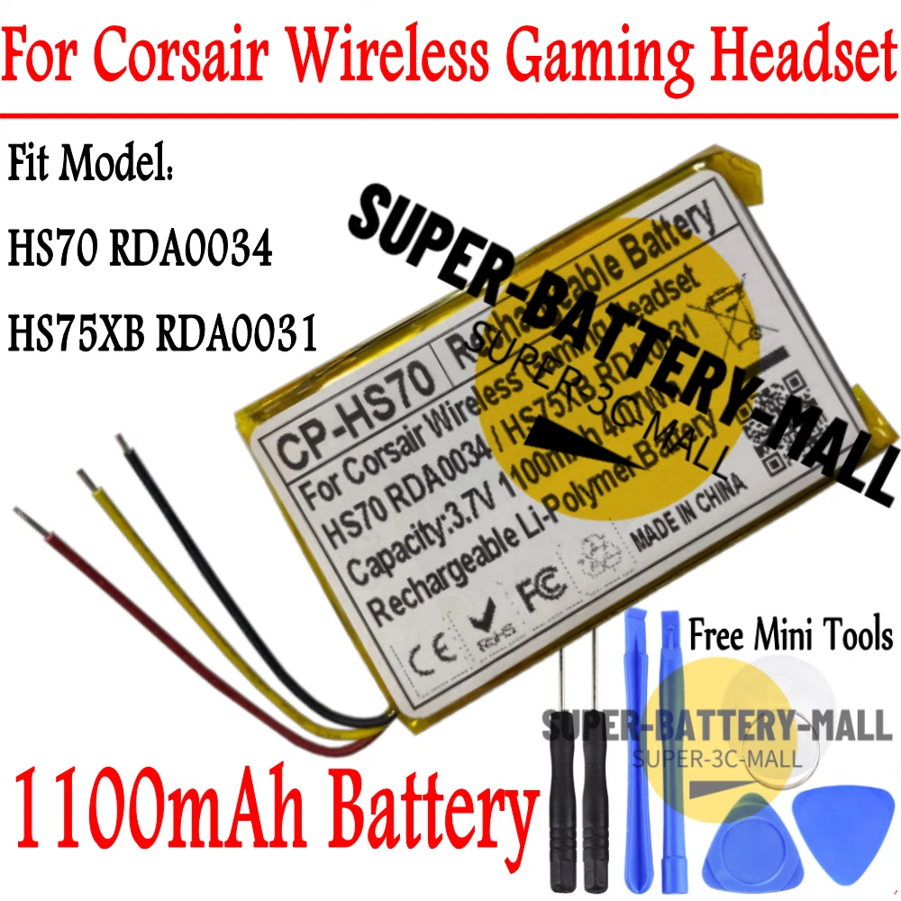 For Corsair HS70 RDA0034 For HS75 XB RDA0031 WIRELESS Headset 1100mAh Battery