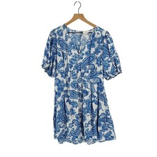 Melloday Paisley Floral Puff Sleeve Mini Dress Elegant Vacation Size XL