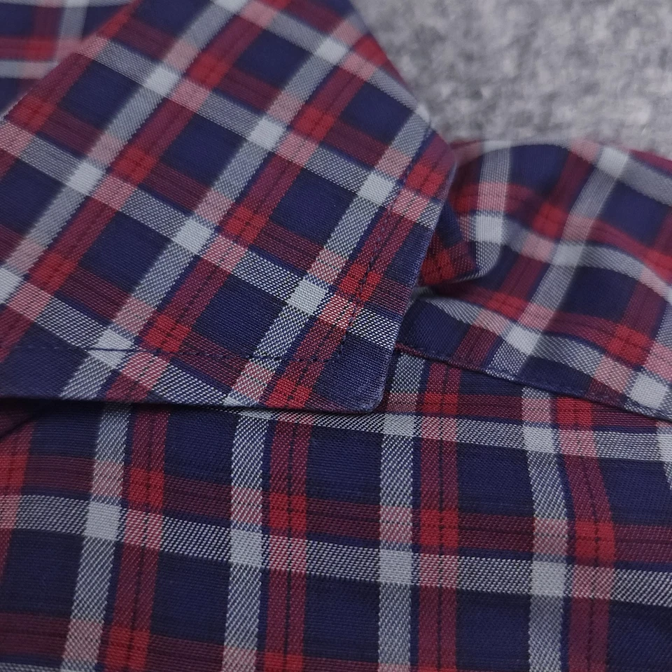 Рубашка мужская Eton средняя 39 15,5 красная синяя клетчатая узкая на пуговицах хлопковая саржа - Изображение 4 из 4