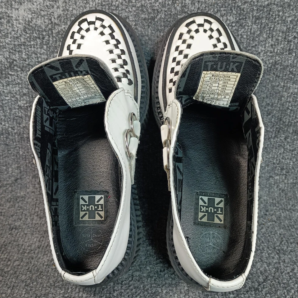 Zapatos T.U.K Mujer Talla 5 Blanco Plataforma Creepers D-Ring Checkerboard A6803 Foto 2 de 4