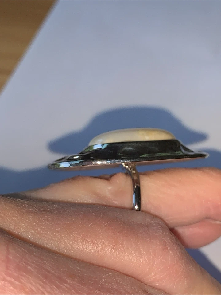 Nuevo Anillo Madreperla Grande Oro Blanco 18k Plata Declaración-6 Foto 2 de 4