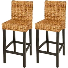 Bar Stool Set of 2 Dark Brown Mango wood Standard Durable
