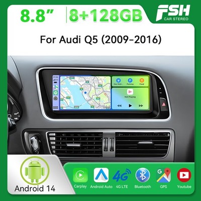 8.8'' DAB+ Android 14 Autoradio CarPlay 8+128GB Für Audi Q5 Multimedia 2009-2016