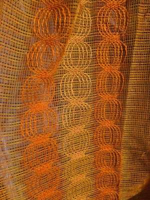 Pair of Vivid Orange Sheer Curtains Mesh Fabric 70s