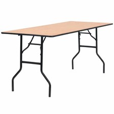Flash Furniture Rectangle Folding Table, Wood Top, Wood Grain
