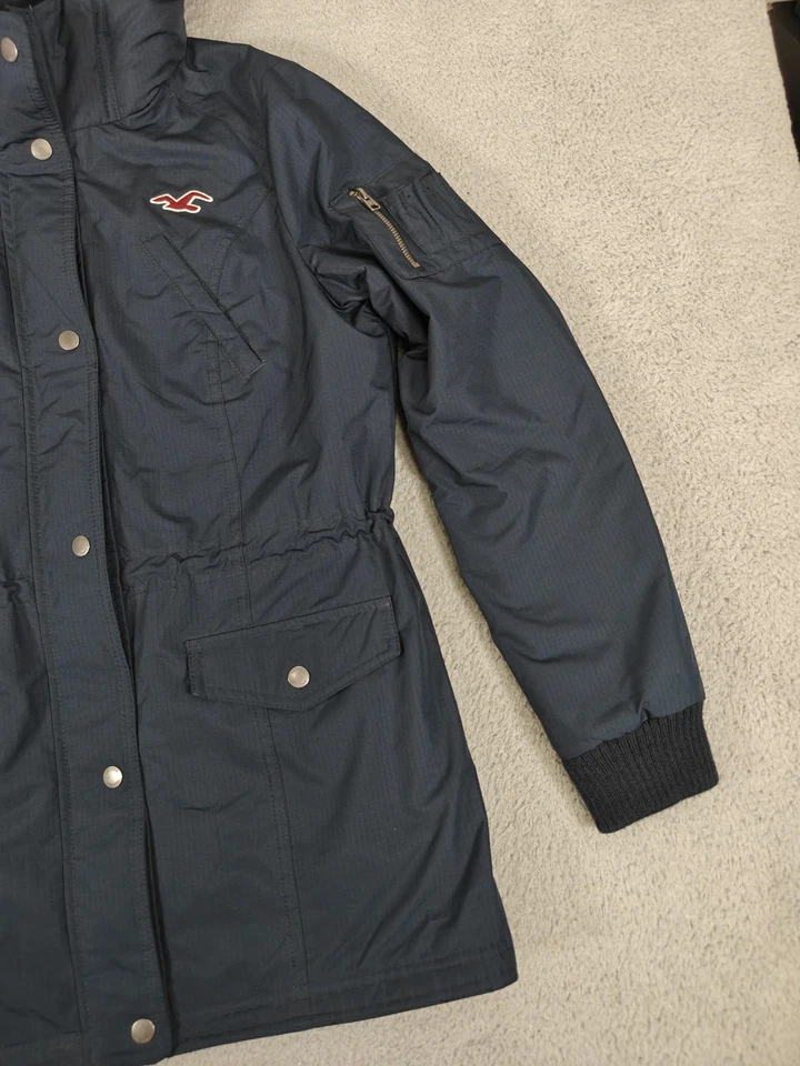 Hollister куртка женщин большой темно-синий с капюшоном парка шерпа капюшон клетку стеганая подкладка - Изображение 3 из 4