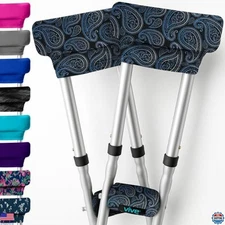 Vive Crutch Pads 1 Pair, Soft Padded Underarm & Hand Grip Covers, Paisley Design
