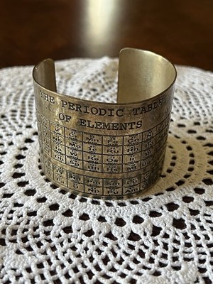 Periodic Table Of Elements Cuff Bracelet Gold Tone Wide Unisex Chemistry