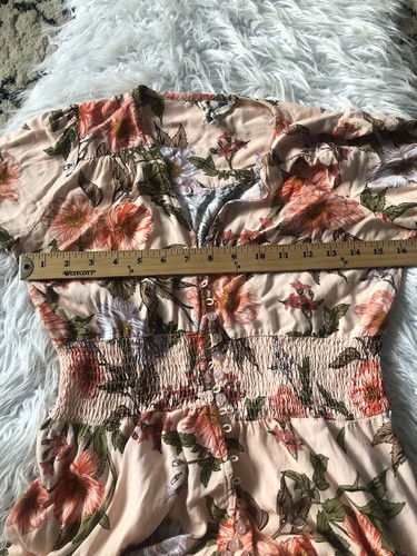 Jaase Maxi Dress Peach Floral Smocked Waist Loop Button Front Sz Medium. F6 - Picture 5 of 7