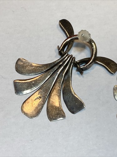 KINETIC MID CENTURY MODERIST LEAF FERN PLUME 925 NECKLACE PIERCED EARRINGS SET - Picture 9 of 17