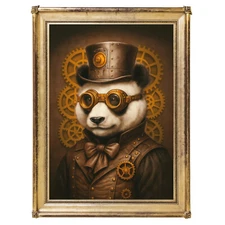 Steampunk Panda Print, Animal Art Print, Home Decor, Vintage Art, Gothic Wall