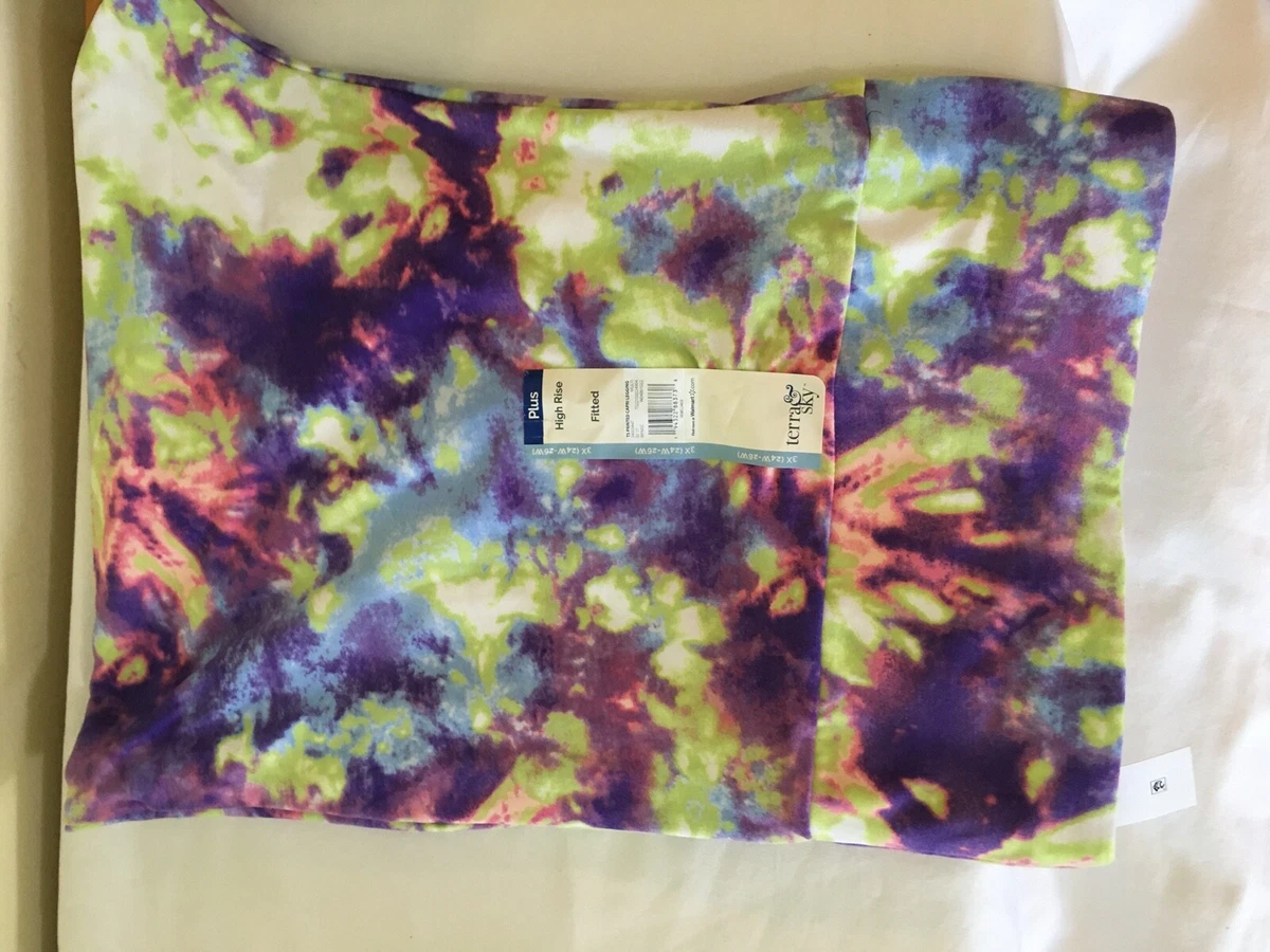 New Terra & Sky Women Plus Tie Dye Capri Leggings Super soft many sizes