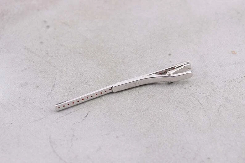 Vintage Round Cut Garnet Fantastic Men's Tie Clip In Solid 935 Argentium Silver - Image 3 of 4