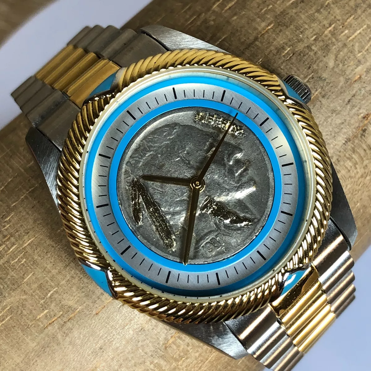 Bradford Exchange BGE Indian Head Buffalo Nickel Dial w 2 Tone Bracelet Watch