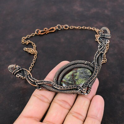 Dragon Bloodstone Copper Mom Gift Wire Wrapped Necklace Adjustable''
