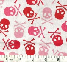 Skulls - Red and Pink on White by David Textiles - Quilt Fabric - Half Yard
