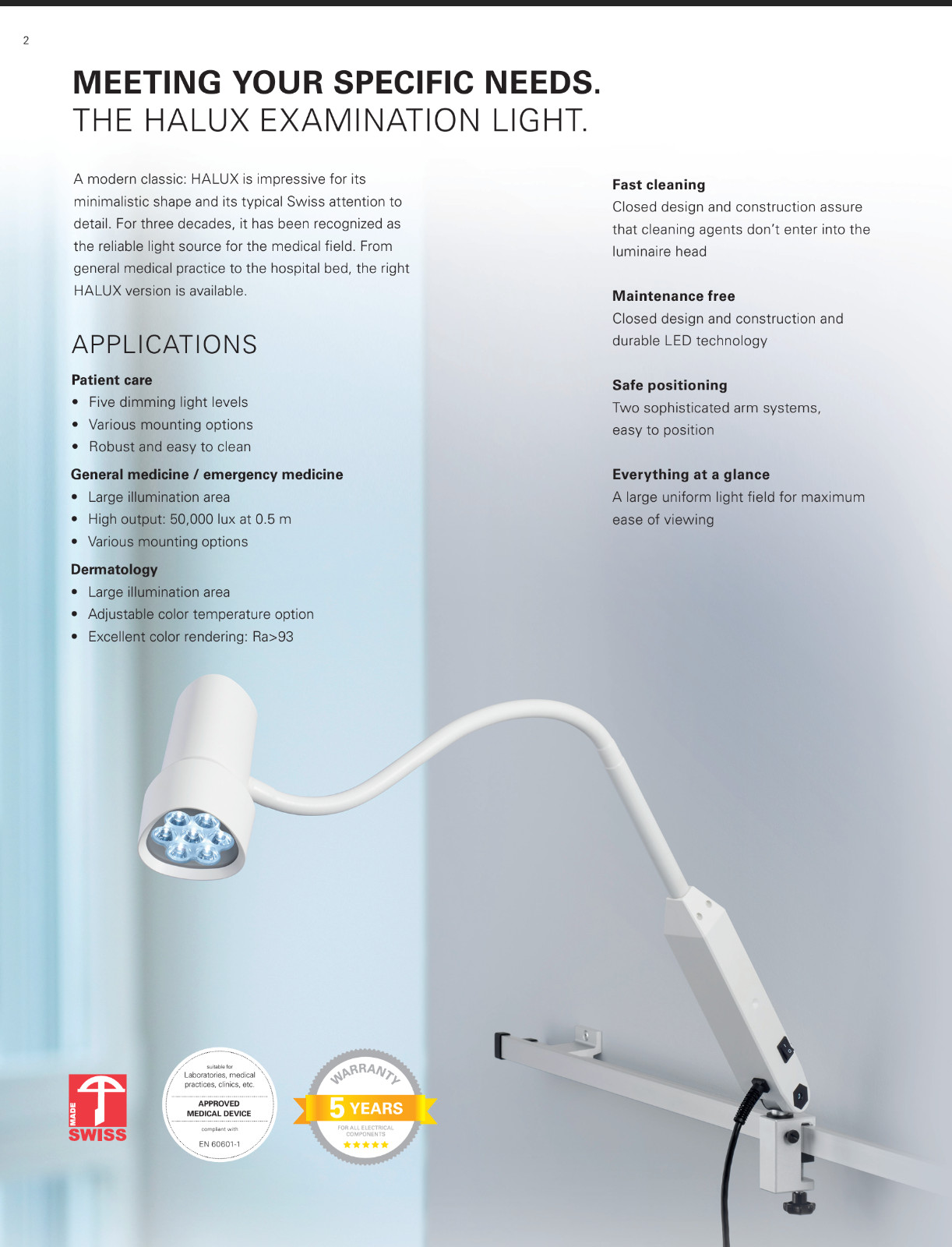 Derungs HALUX LED N50-1 P SX Articulating Arm Exam Light w/Floor Stand D16045110