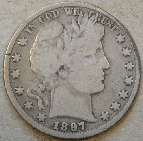 1897 Barber Half Dollar 50c VG Notice Obv Rim 1-3:00 As Pictured Bk3