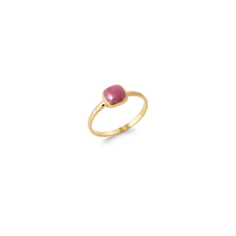 Bague rhodonite véritable et plaqué or 750/000 finition miroir