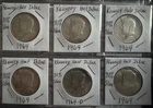1964 P-D Kennedy Half Dollar Silver 90%.  AU. BU. Lot of (6) six coins.