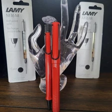 LAMY SAFARI RED AND BLACK ROLLER BALL AND BALL POINT PENS (2)