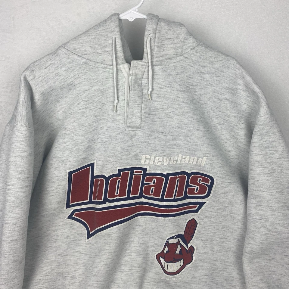 Vintage 1995 Starter Cleveland Indians Sweater Mens Extra Large Gray Logo Hoodie - Image 3 of 4