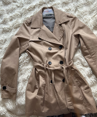 in extenso Damen Trenchcoat Mantel beige Gr. S cotton zweireihig Knopf Gürtel