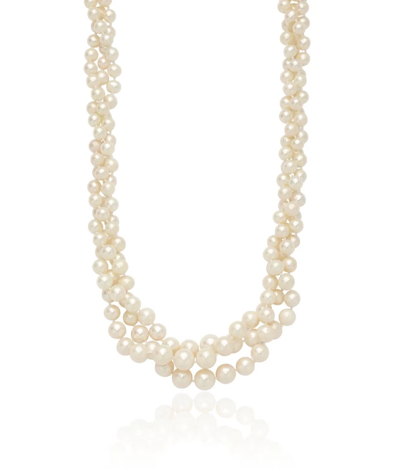 14K Solid Two Tone Gold Round Freshwater Cultured Pearl Multi Strand Chain ... - Image 2 of 4