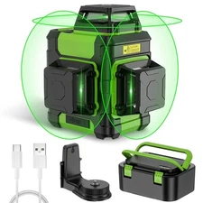 Huepar Laser Level 360 Self Leveling, Rechargeable Green Laser 3x360° Cross