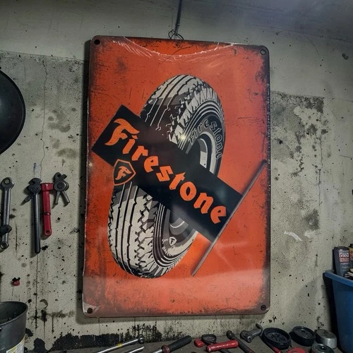 Firestone Tyres Workshop Vintage Style Tin Metal Sign NEW Man Cave Garage