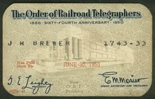 Order of Railroad Telegraphers Membership Card to June 30 1950