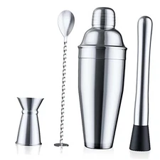24oz Cocktail Shaker Set - Martini Shaker w Built-in Drink Shaker Strainer, 